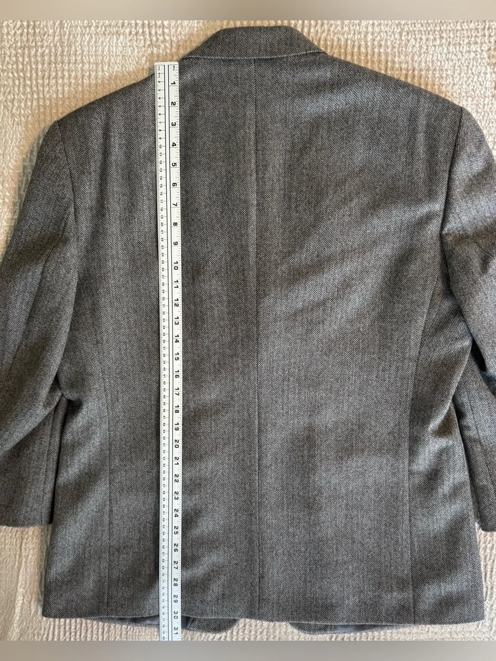 Oscar de la Renta Wool Cashmere Herringbone Blazer 46S Gray